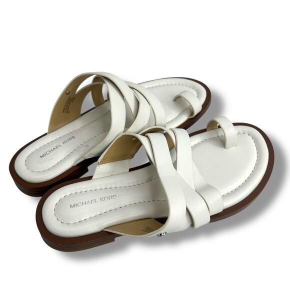 Michael Kors White Nora Toe Ring leather Sandals Size 7 Strappy Flat Sandals - Picture 7 of 11